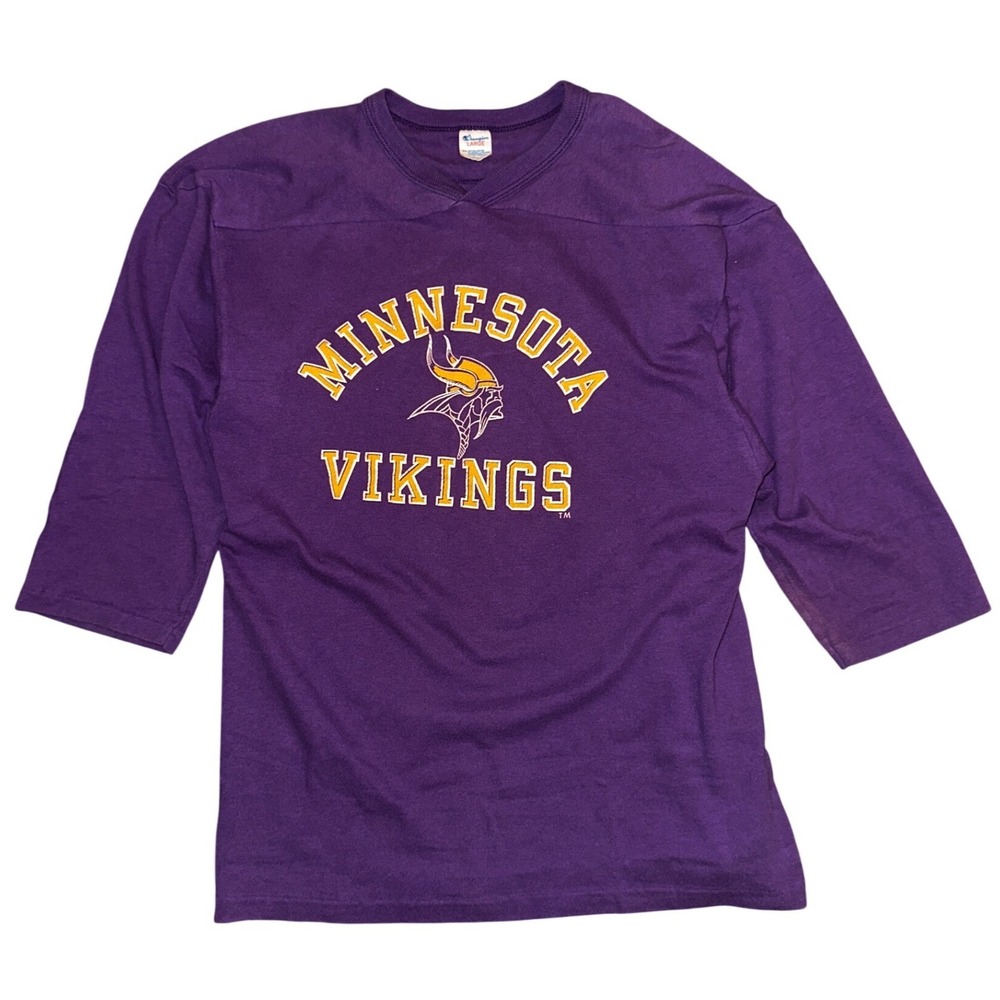 Vintage Champion Minnesota Vikings Shirt 3/4 Sleeve Jersey Purple Large USA Made